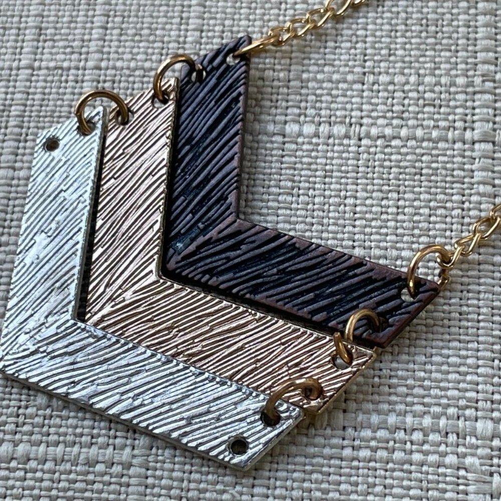 Women Necklace Tri Color Pendant Fashion Necklace Jewelry Silver Gold Brown - Picture 2 of 9